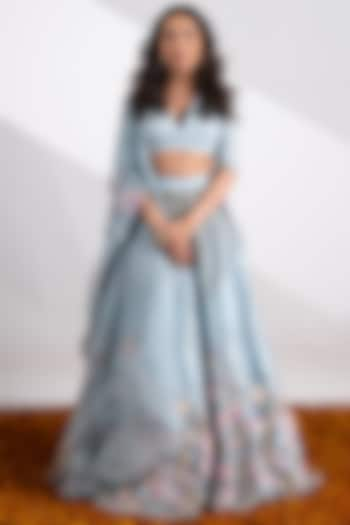 Powder Blue Silk Lehenga Set by Siyona By Ankurita