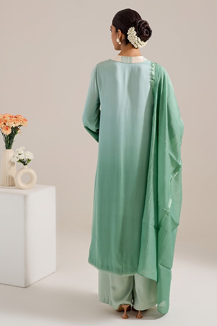Green Ombre Satin Hand Embellished Kurta Set by Siyona By Ankurita at Pernia's Pop Up Shop