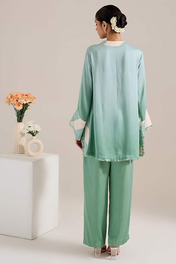 Green Ombre Satin Motif Hand Embellished Co-Ord Set by Siyona By Ankurita at Pernia's Pop Up Shop