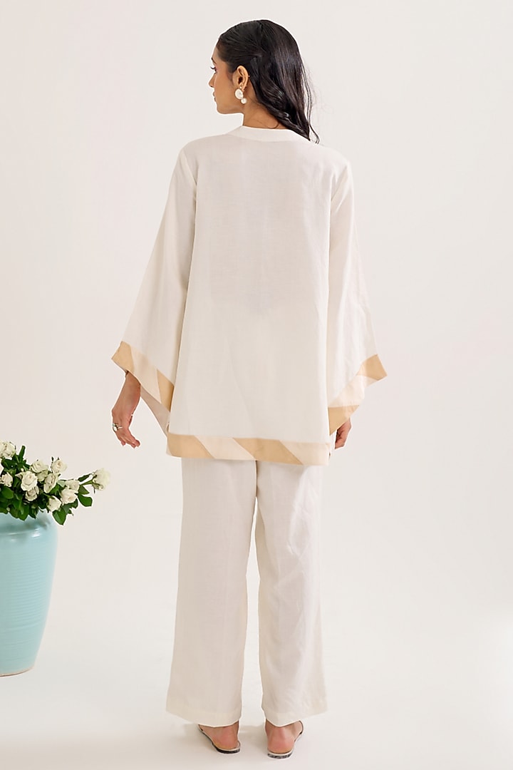 Ivory Linen Motif Hand Embellished Co-Ord Set by Siyona By Ankurita at Pernia's Pop Up Shop