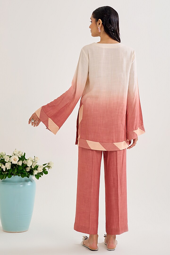 Salmon Ombre Cotton Slub Sequin Embroidered Co-Ord Set by Siyona By Ankurita at Pernia's Pop Up Shop