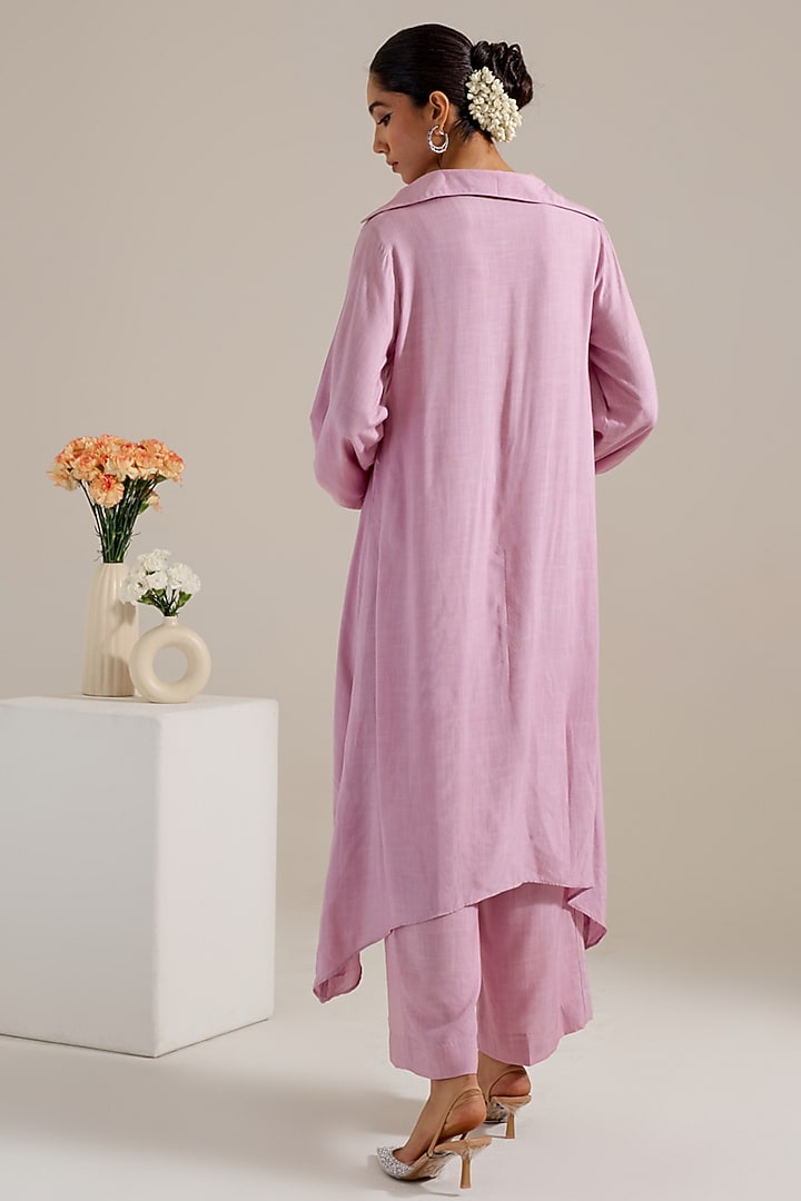 Lilac Ombre Cotton Slub Hand Embellished Asymmetric Kurta Set by Siyona By Ankurita at Pernia's Pop Up Shop