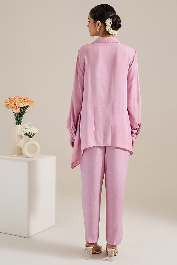 Lilac Ombre Cotton Slub Hand Embellished Asymmetric Co-Ord Set by Siyona By Ankurita at Pernia's Pop Up Shop