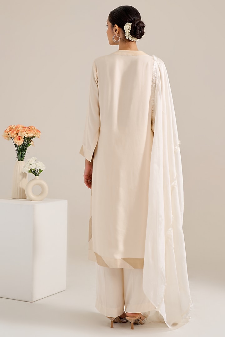 Ivory Satin Hand Embellished Kurta Set by Siyona By Ankurita at Pernia's Pop Up Shop