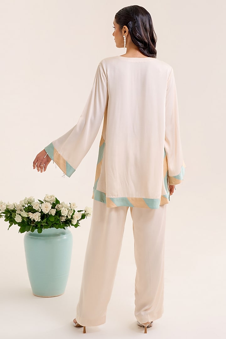 Ivory Satin Hand Embellished Co-Ord Set by Siyona By Ankurita at Pernia's Pop Up Shop