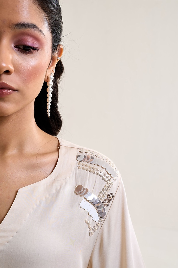 Ivory Satin Hand Embellished Co-Ord Set by Siyona By Ankurita at Pernia's Pop Up Shop