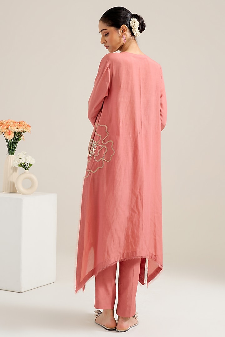 Salmon Cotton Chanderi Hand Embellished Kurta Set by Siyona By Ankurita at Pernia's Pop Up Shop