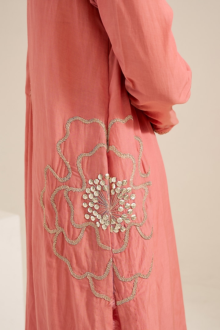 Salmon Cotton Chanderi Hand Embellished Kurta Set by Siyona By Ankurita at Pernia's Pop Up Shop
