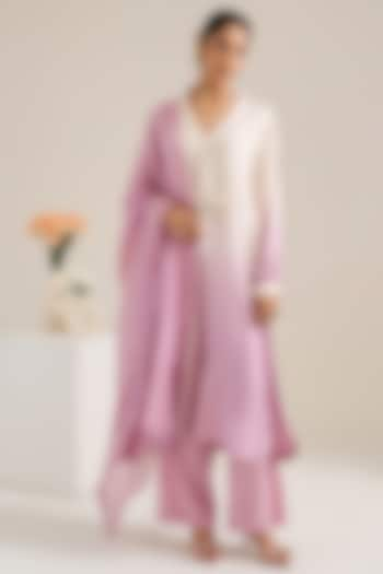 Lilac Ombre Cotton Slub Hand Embroidered Kurta Set by Siyona By Ankurita at Pernia's Pop Up Shop