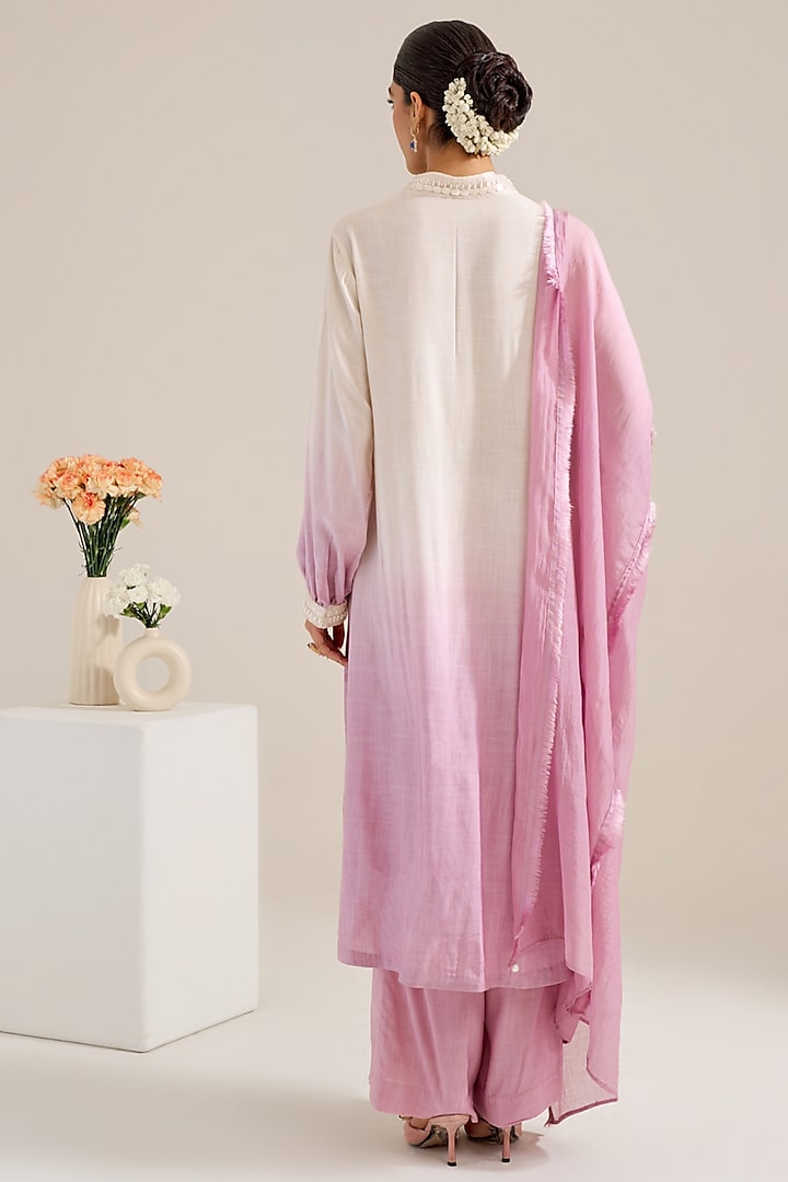 Lilac Ombre Cotton Slub Hand Embroidered Kurta Set by Siyona By Ankurita at Pernia's Pop Up Shop