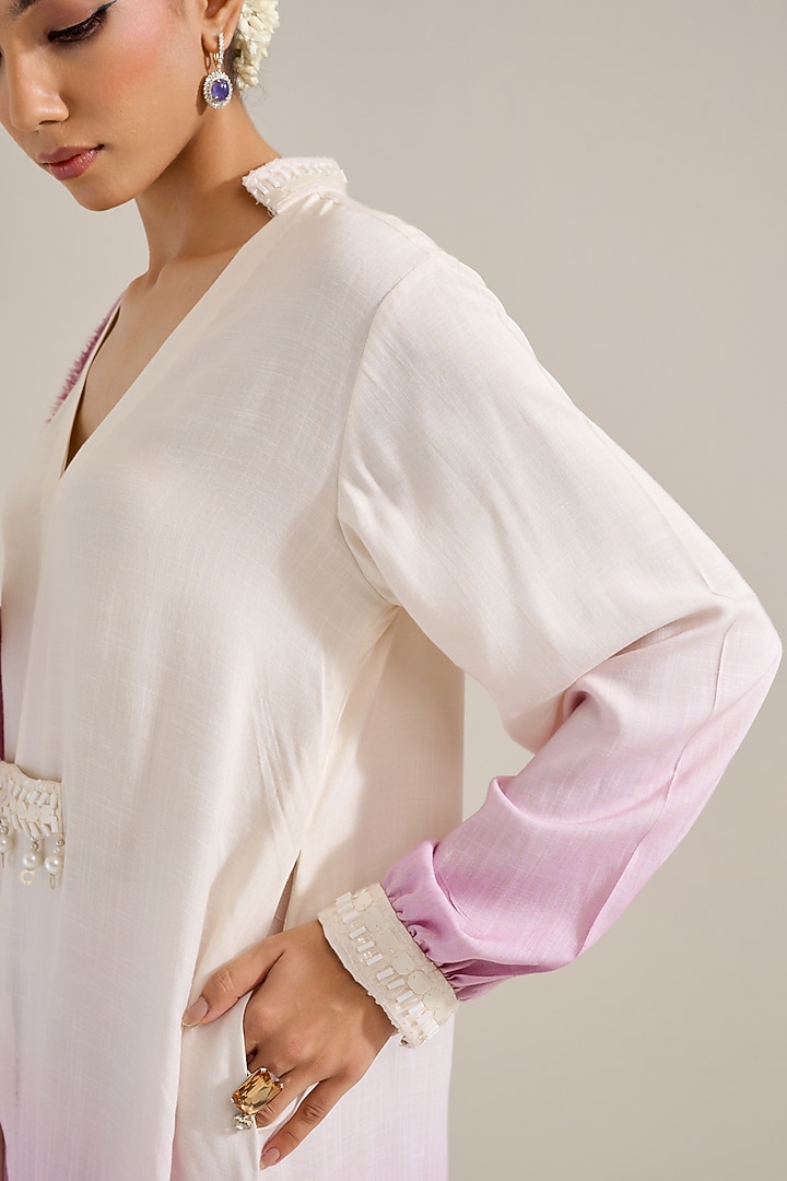 Lilac Ombre Cotton Slub Hand Embroidered Kurta Set by Siyona By Ankurita at Pernia's Pop Up Shop