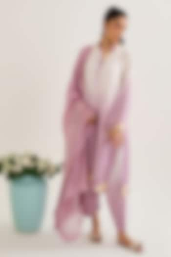 Lilac Ombre Cotton Slub Embellished Kurta Set by Siyona By Ankurita at Pernia's Pop Up Shop