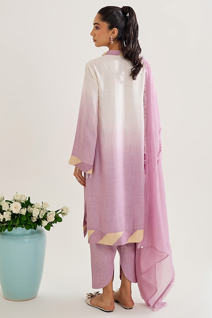 Lilac Ombre Cotton Slub Embellished Kurta Set by Siyona By Ankurita at Pernia's Pop Up Shop