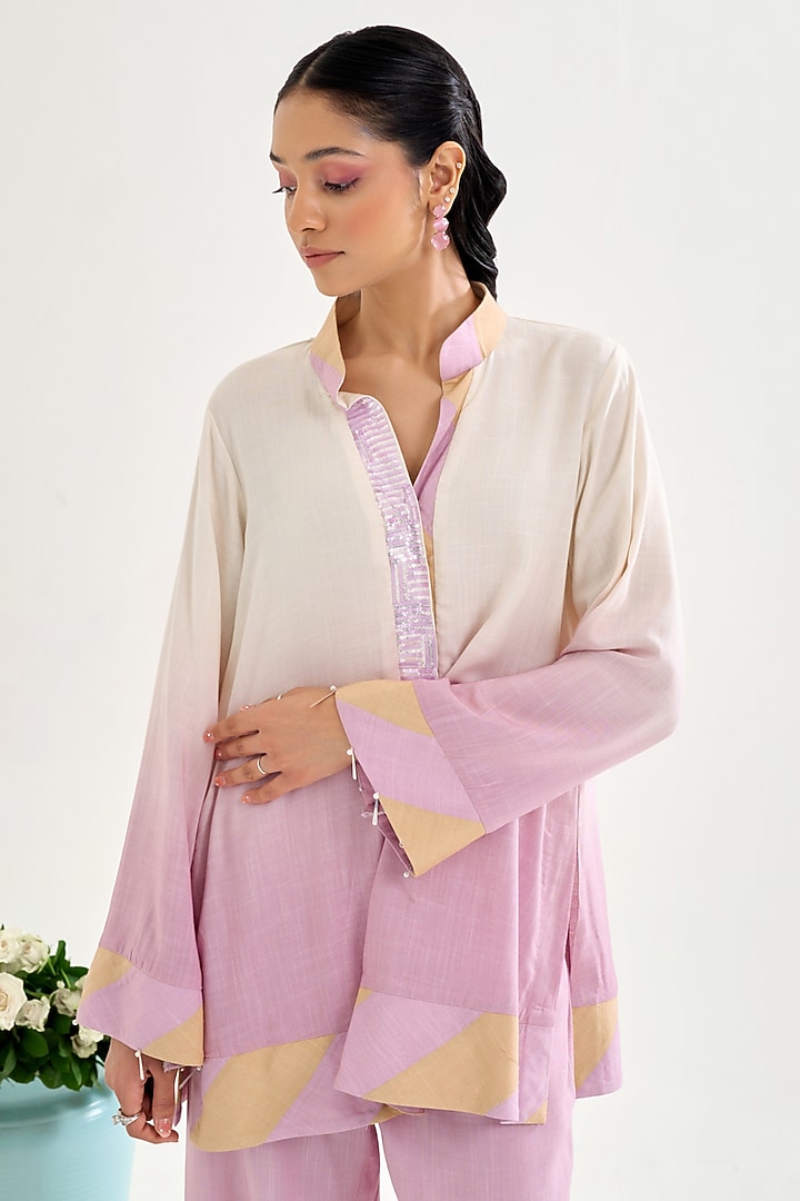 Lilac Ombre Cotton Slub Embellished Co-Ord Set by Siyona By Ankurita at Pernia's Pop Up Shop