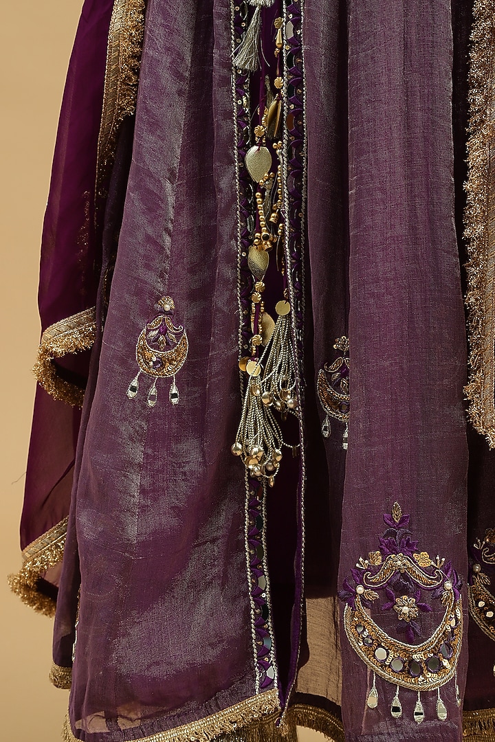 Purple Tissue Sequins Handwork Open-Wedding Anarkali Set by Siyona By Ankurita at Pernia's Pop Up Shop