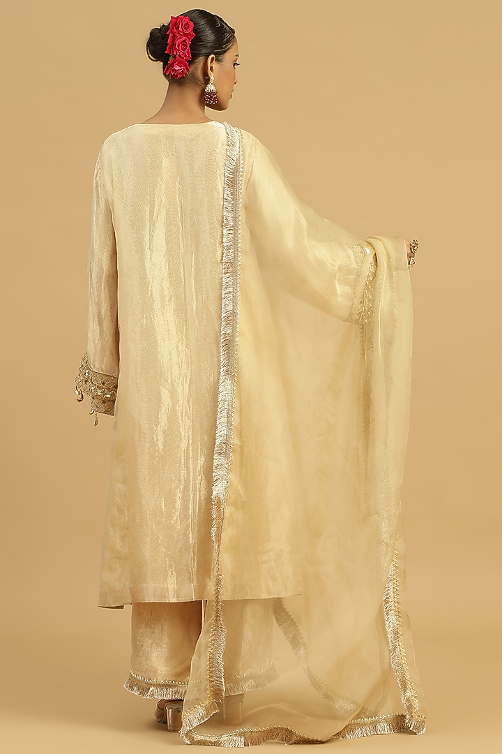 Gold Tissue Zari Embellished Kurta Set by Siyona By Ankurita at Pernia's Pop Up Shop