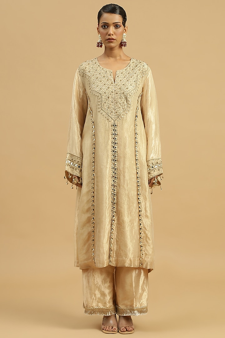 Gold Tissue Zari Embellished Kurta Set by Siyona By Ankurita at Pernia's Pop Up Shop