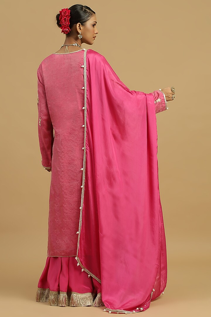 Pink Semi Crepe Motif Embellishments Kurta Set by Siyona By Ankurita at Pernia's Pop Up Shop
