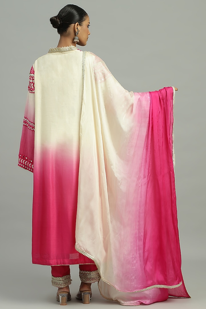 Pink Pure Chanderi Sequins Embroidered A-Line Ombre Kurta Set by Siyona By Ankurita at Pernia's Pop Up Shop