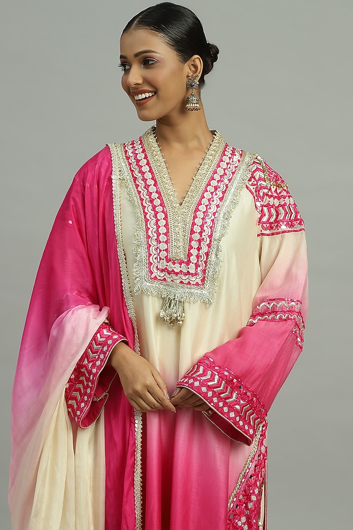 Pink Pure Chanderi Sequins Embroidered A-Line Ombre Kurta Set by Siyona By Ankurita at Pernia's Pop Up Shop