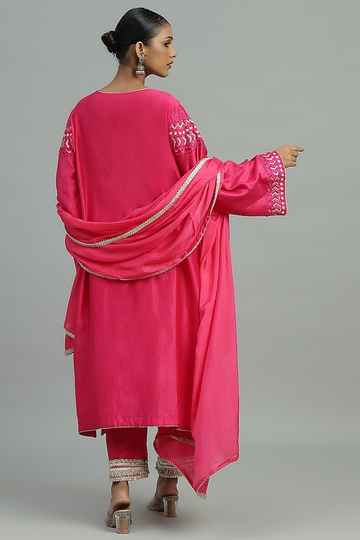 Pink Pure Chanderi Sequins Embroidered A-Line Kurta Set by Siyona By Ankurita at Pernia's Pop Up Shop