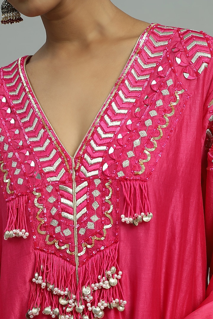 Pink Pure Chanderi Sequins Embroidered A-Line Kurta Set by Siyona By Ankurita at Pernia's Pop Up Shop