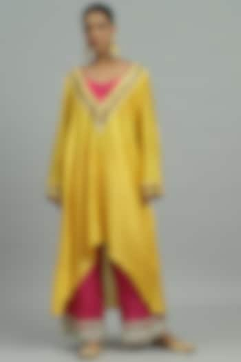 Yellow Pure Chanderi Silk Coin Work Kurta Set by Siyona By Ankurita at Pernia's Pop Up Shop