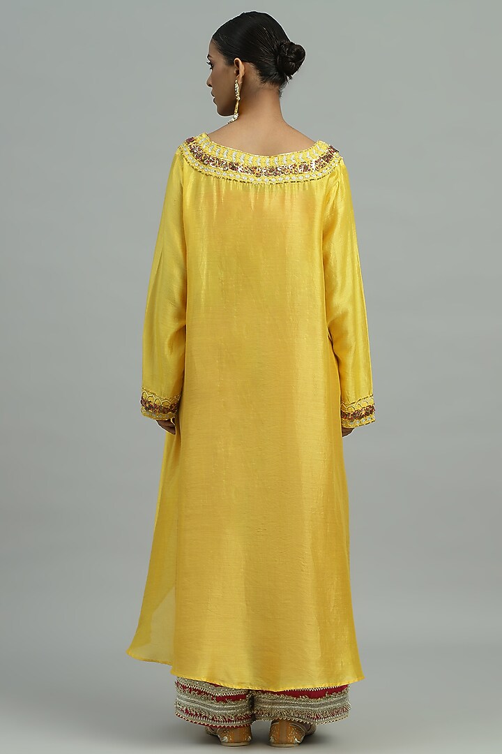 Yellow Pure Chanderi Silk Coin Work Kurta Set by Siyona By Ankurita at Pernia's Pop Up Shop