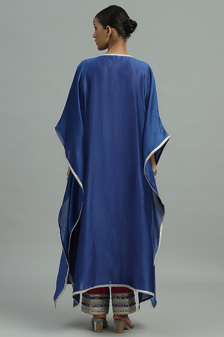 Blue Pure Chanderi Silk Sequins Embroidered Cape Set by Siyona By Ankurita at Pernia's Pop Up Shop