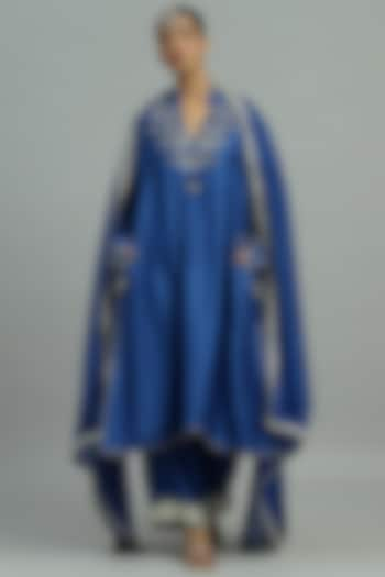 Blue Pure Chanderi Sequins Embroidered A-Line Kurta Set by Siyona By Ankurita at Pernia's Pop Up Shop