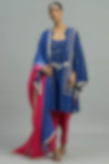 Blue Pure Chanderi Sequins Embroidered Short Kurta Set by Siyona By Ankurita at Pernia's Pop Up Shop