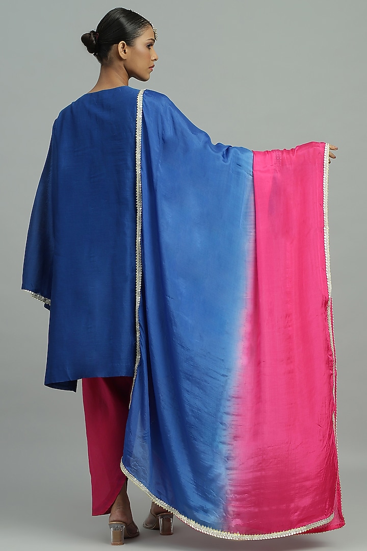 Blue Pure Chanderi Sequins Embroidered Short Kurta Set by Siyona By Ankurita at Pernia's Pop Up Shop