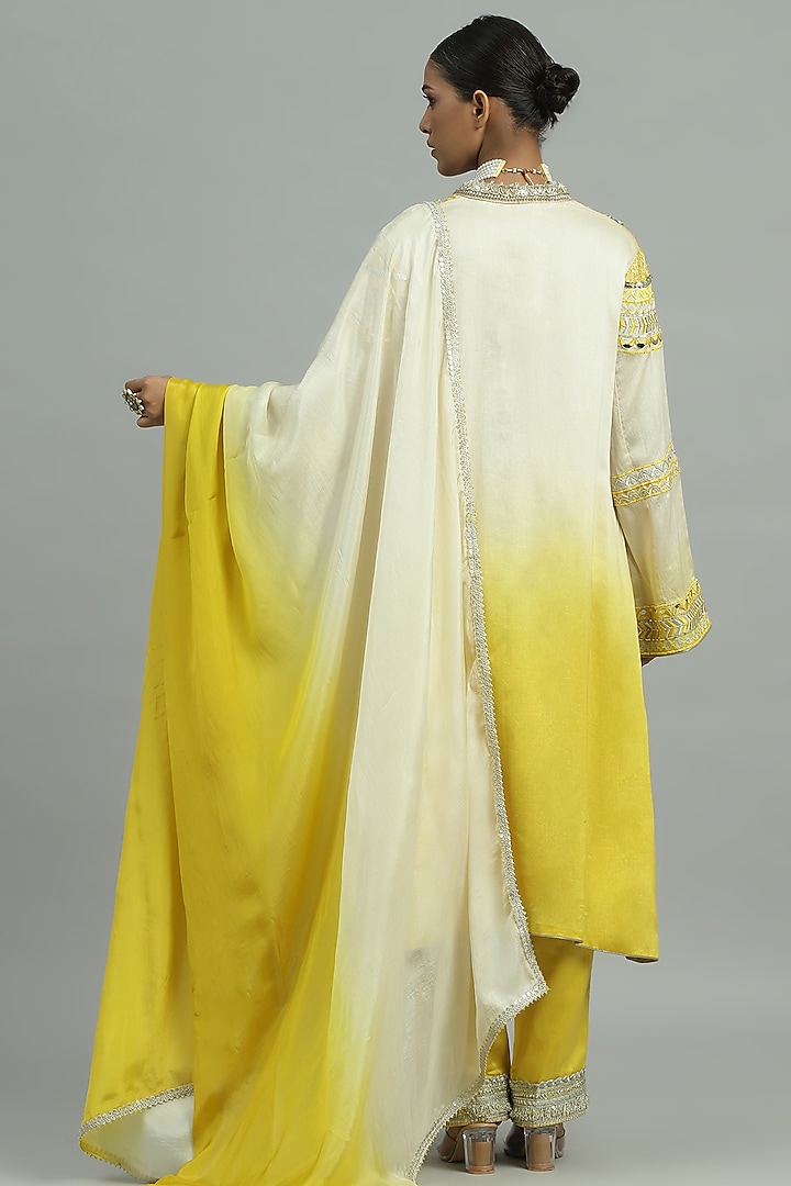 Yellow Pure Chanderi Sequins Embroidered A-Line Ombre Kurta Set by Siyona By Ankurita at Pernia's Pop Up Shop