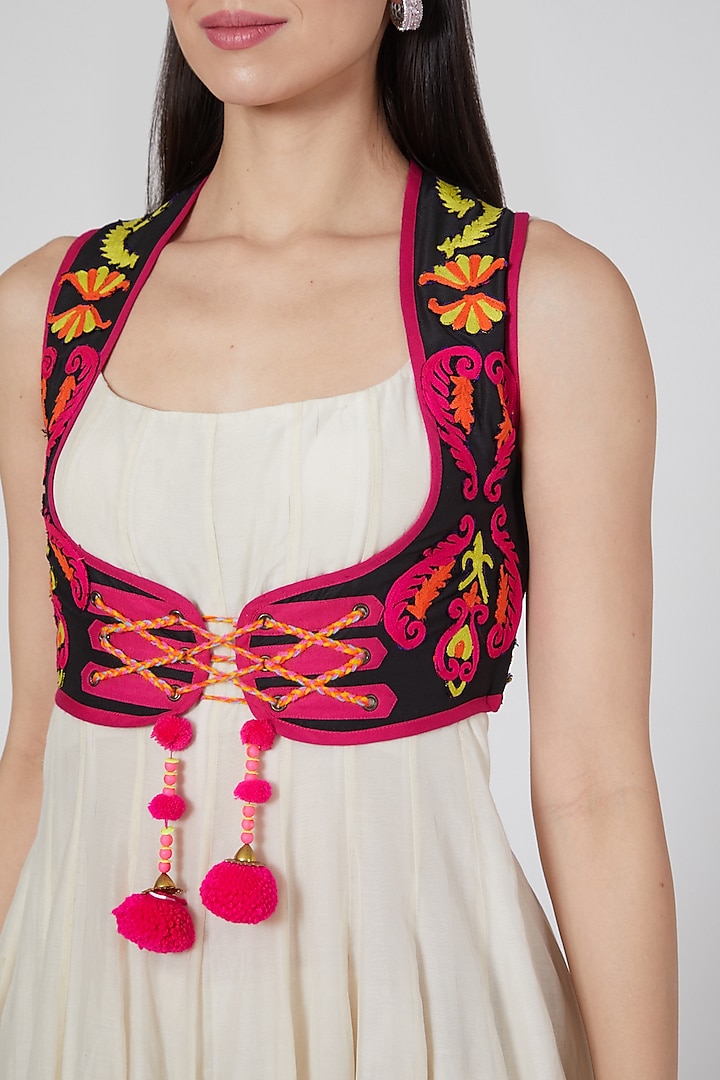 White Party Wear Anarkali Set With Embroidered Cape by Saaj By Ankita at Pernia's Pop Up Shop