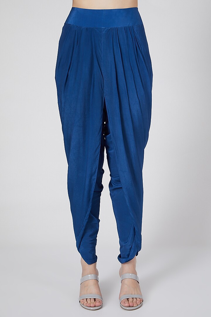 Cobalt Blue High-Waisted Dhoti Set by Saaj By Ankita at Pernia's Pop Up Shop