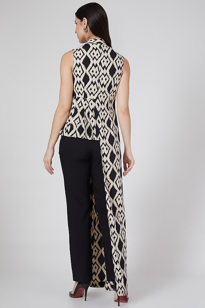 Black Ikat Printed Asymmetrical Top by Saaj By Ankita at Pernia's Pop Up Shop