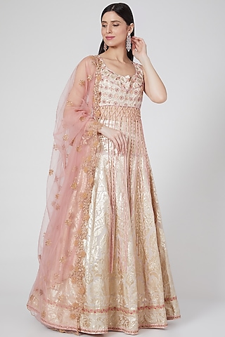 Blush Pink Embroidered Lehenga Set by Saaj By Ankita