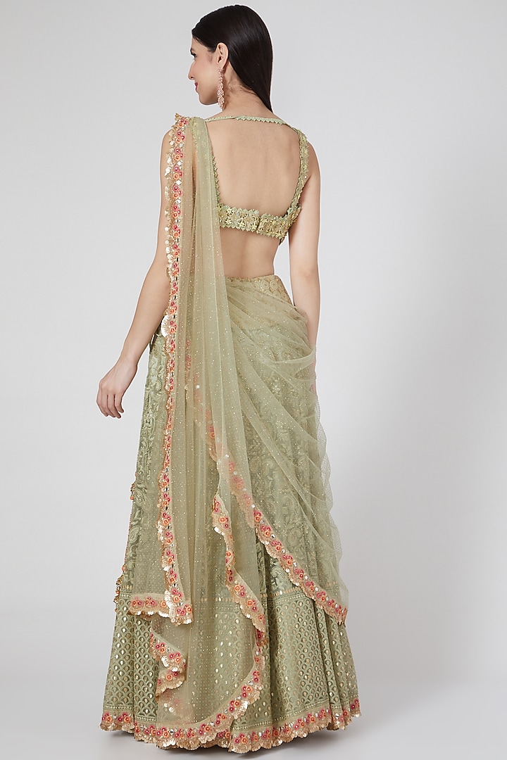 Green Embroidered Wedding Lehenga Set by Saaj By Ankita at Pernia's Pop Up Shop