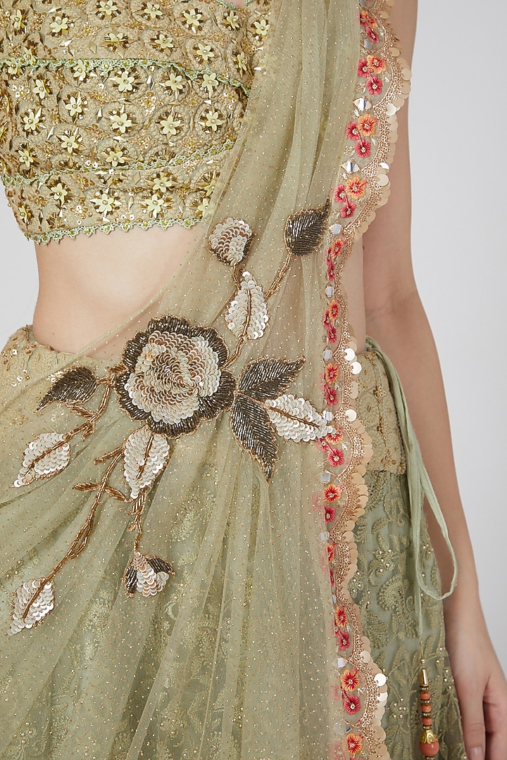 Green Embroidered Wedding Lehenga Set by Saaj By Ankita at Pernia's Pop Up Shop