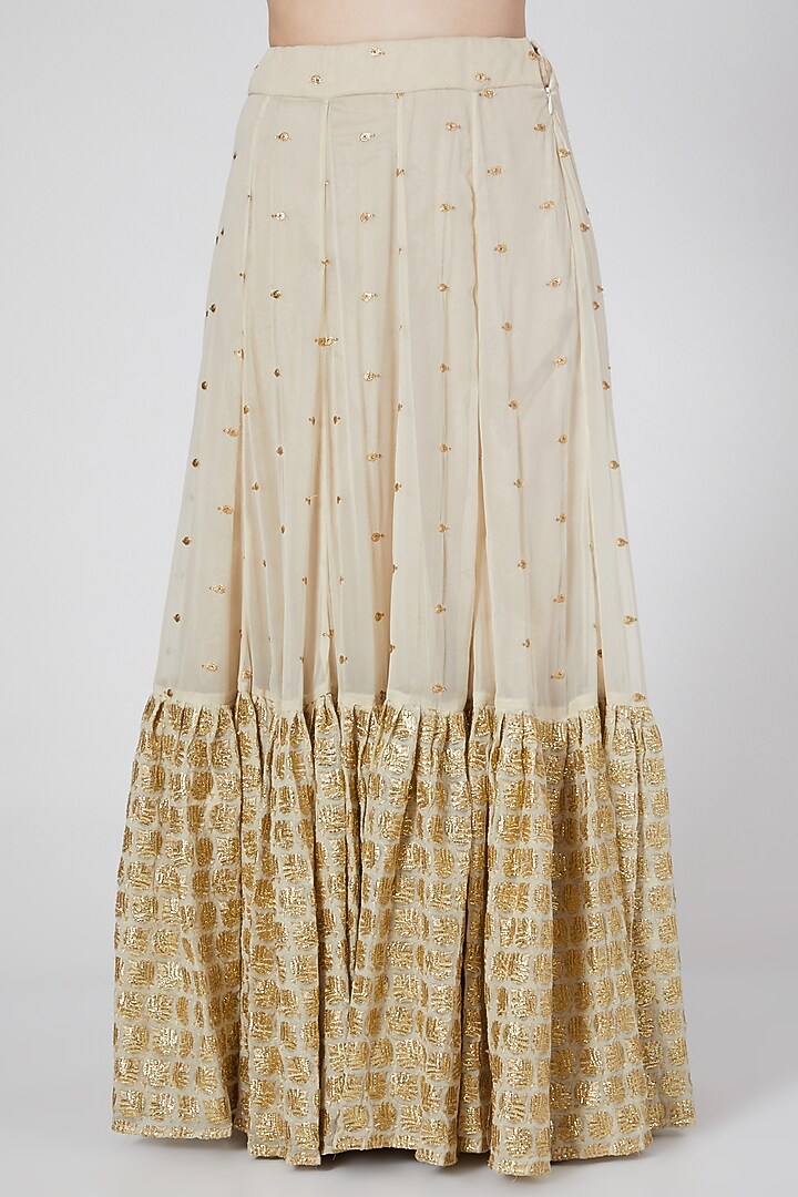 Beige Embroidered & Chevron Printed Jacket Set by Saaj By Ankita at Pernia's Pop Up Shop