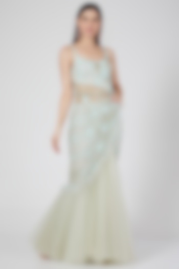 Icy Mint Blue Sequins Embroidered Engagement Gown by Saaj By Ankita at Pernia's Pop Up Shop