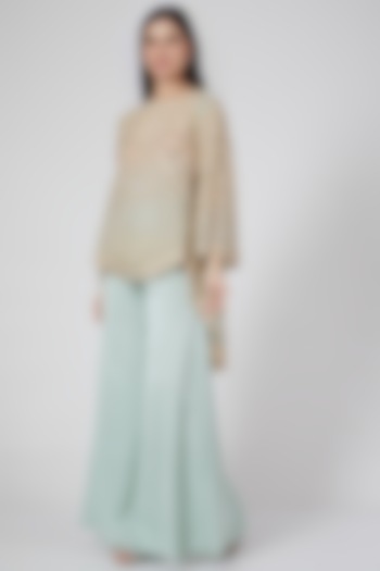 Spearmint Green Palazzo Set With Embroidered Top by Saaj By Ankita