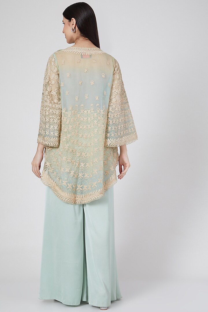Spearmint Green Palazzo Set With Embroidered Top by Saaj By Ankita at Pernia's Pop Up Shop