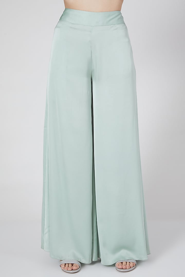 Spearmint Green Palazzo Set With Embroidered Top by Saaj By Ankita at Pernia's Pop Up Shop