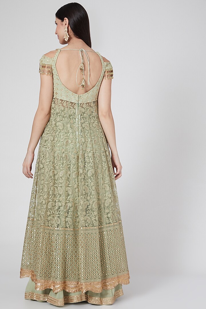 Green Chikankari Embroidered Wedding Lehenga Set by Saaj By Ankita at Pernia's Pop Up Shop