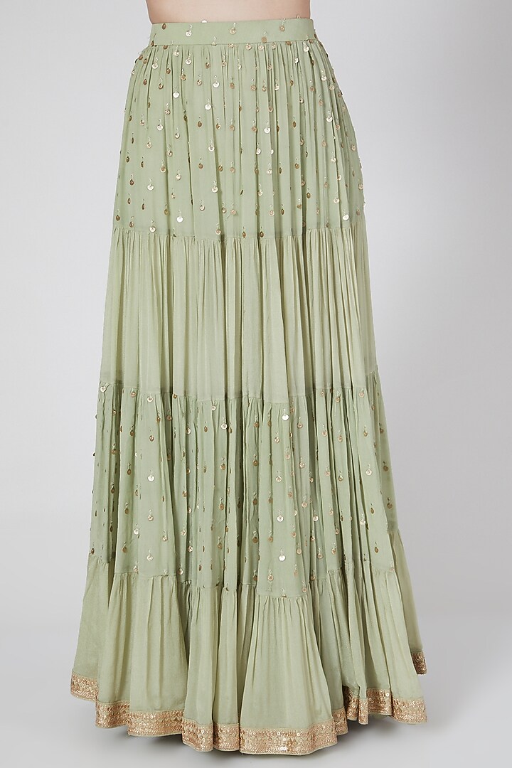 Green Chikankari Embroidered Wedding Lehenga Set by Saaj By Ankita at Pernia's Pop Up Shop