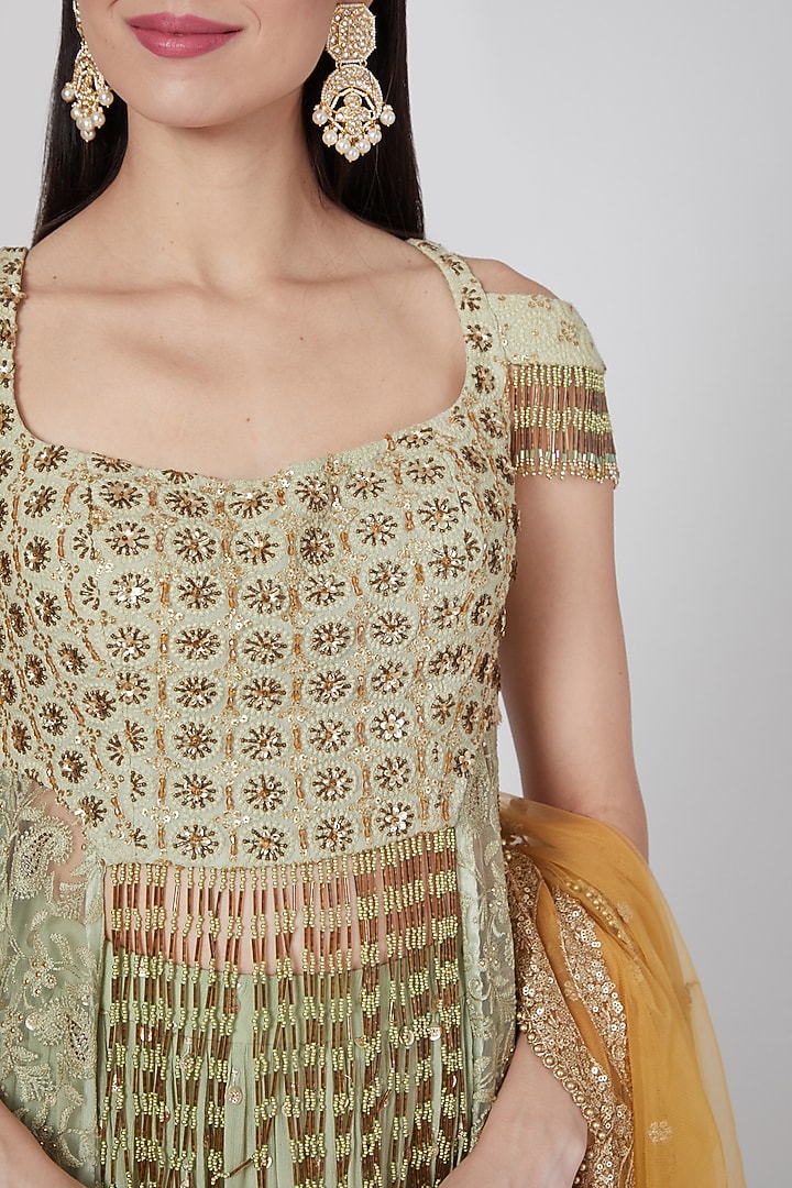 Green Chikankari Embroidered Wedding Lehenga Set by Saaj By Ankita at Pernia's Pop Up Shop