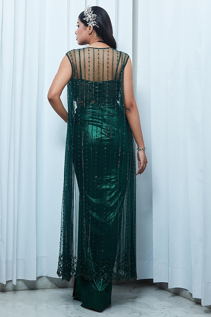 Emerald Green Metallic Jersey Skirt Set by Saaj By Ankita at Pernia's Pop Up Shop