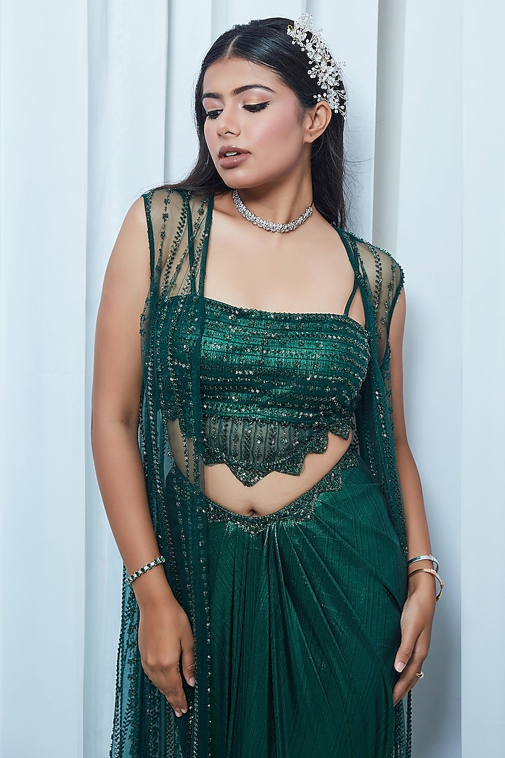 Emerald Green Metallic Jersey Skirt Set by Saaj By Ankita at Pernia's Pop Up Shop