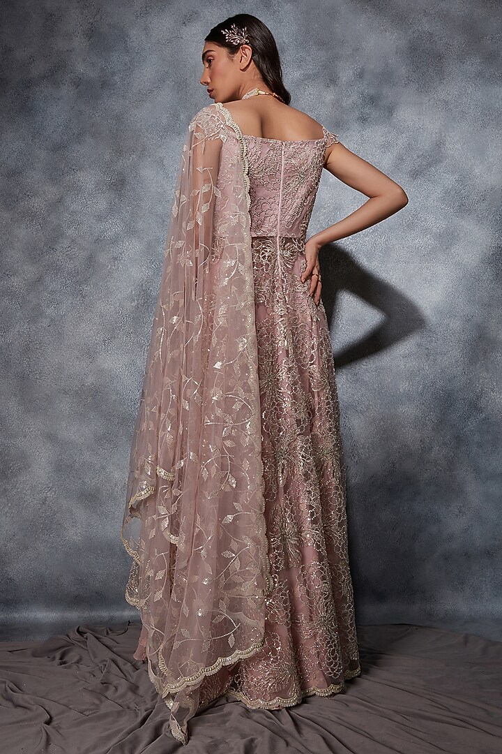Blush Pink Georgette Sequins Embroidered Jacket Wedding Lehenga Set by Saaj By Ankita at Pernia's Pop Up Shop